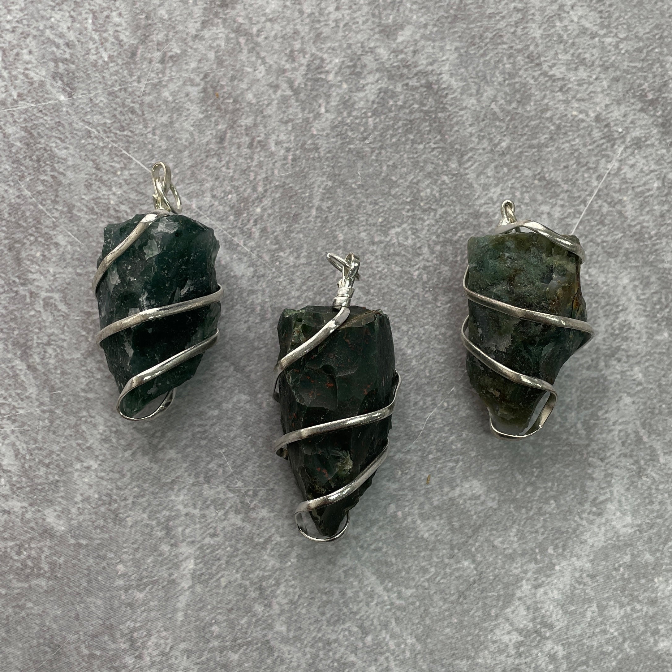 Wire Wrapped Rough Pendant - Moss Agate Wire Wrapped Rough Pendant - Moss Agate